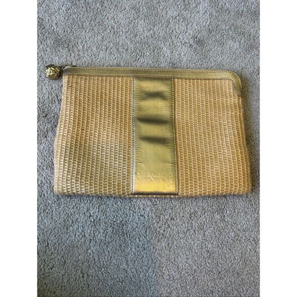 Lilly Pulitzer gold and woven rattan clutch , $118 - Picture 3 of 8